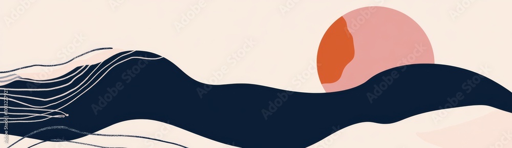The landscape of a mountainous layout in an oriental style in pastel gentle colors is designed in Japanese style with marble texture and thin geometric lines. The background is a widescreen Japanese The landscape of a mountainous layout in an oriental style in pastel gentle colors is designed in Japanese style with marble texture and thin geometric lines. The background is a widescreen Japanese