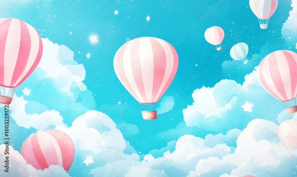 custom made wallpaper toronto digitalA seamless wallpaper with hot air balloons for a baby room. Patterned wall paper in blue and beige pastel colors with clouds, rainbows, and mountains.