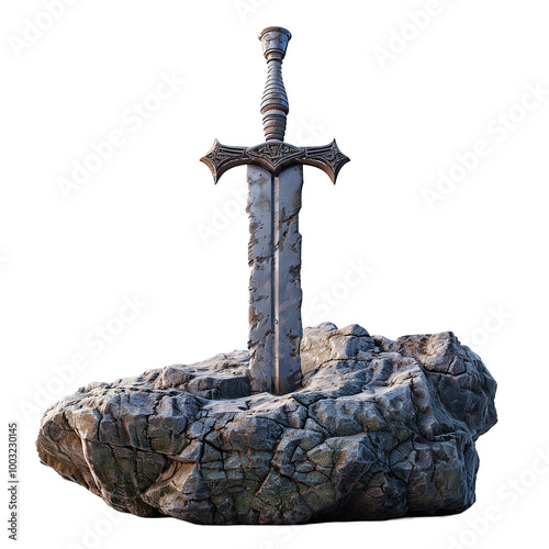 Legendary Sword in Stone Ancient Relic 
Embedded in Rock - Transparent