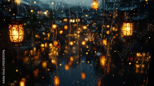 A dark and gloomy day with raindrops falling on a window with city wallpaper HD