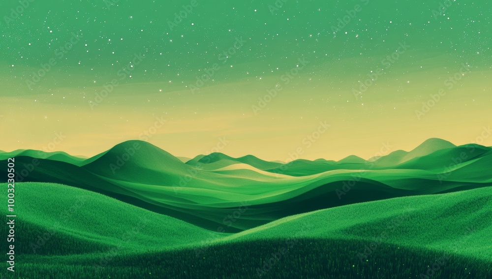 Obraz premium An abstract green landscape wallpaper background illustration design with hills and mountains