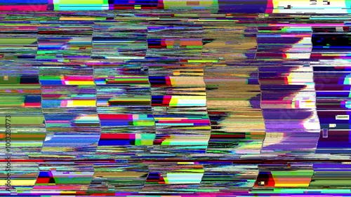 Prism displacement and VHS glitch screen with error signal and TV static noise effect 4K