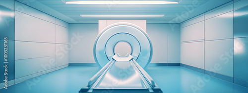 Medical equipment. Empty magnetic resonance imaging room in a hospital. Modern diagnostic equipment. The concept of medical examination of oncology.