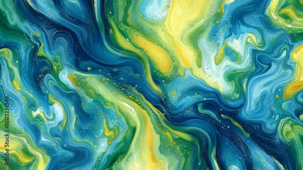 Obraz premium Backgrounds with acrylic liquid art marblings, and trendy ocean blue and mint green wallpapers.