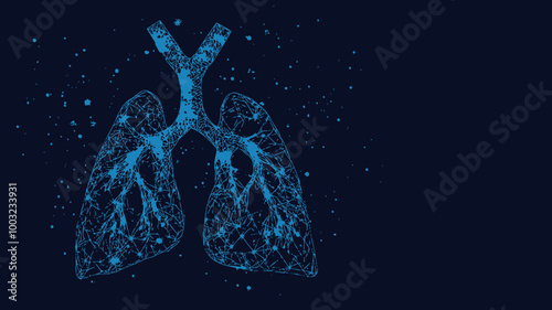 Low Poly Blue Lungs Abstract Medical Illustration - Minimalist Polygonal Health Design with Starry Sky Elements and Space Theme in RGB