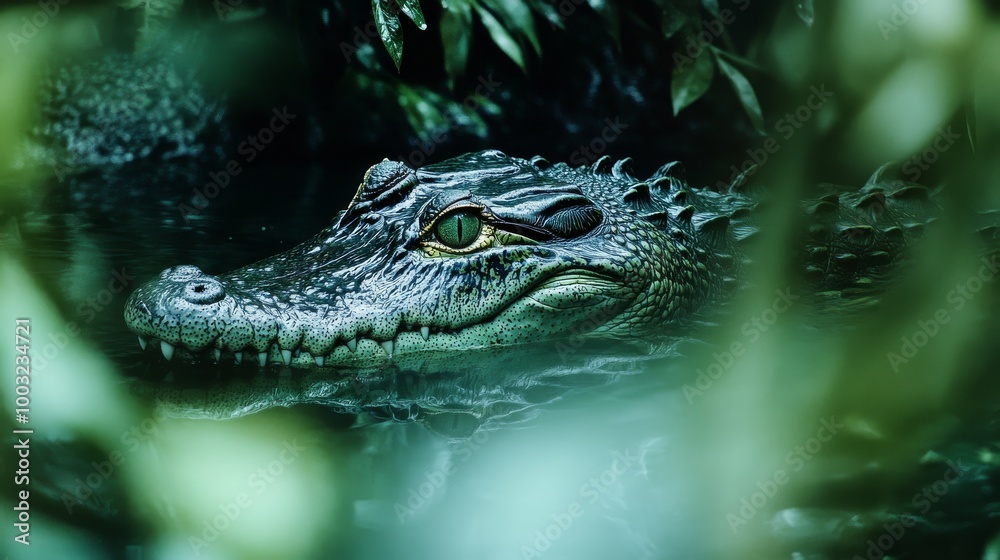 Fototapeta premium Stock Photographic Image of a crocodile in water in HD 8K