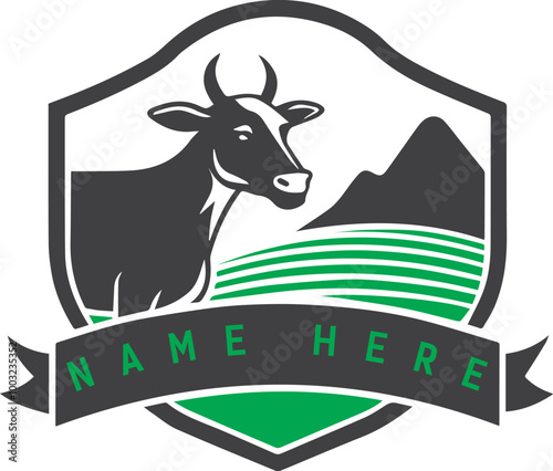 cow farm mountain shield logo