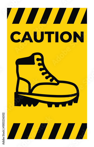 Caution Sign with Safety Boot Icon on Yellow Background