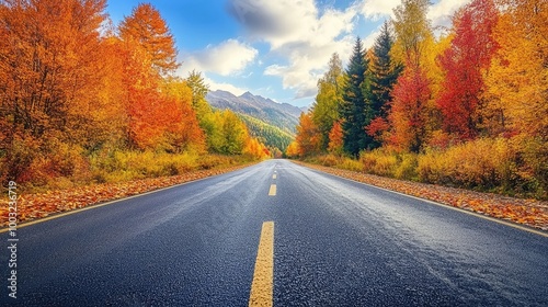 Scenic autumn road lined with colorful trees