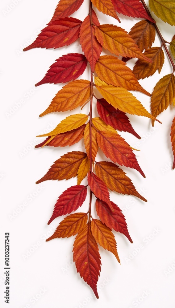 Autumn leaves depicted against a white backdrop with vibrant colors Autumn leaves depicted against a white backdrop with vibrant colors