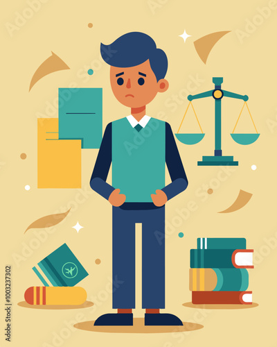 A person facing unexpected legal fees unable to come up with the large lump sum required. They resort to payday loans as a way to cover the costs before their court date.. Vector illustration