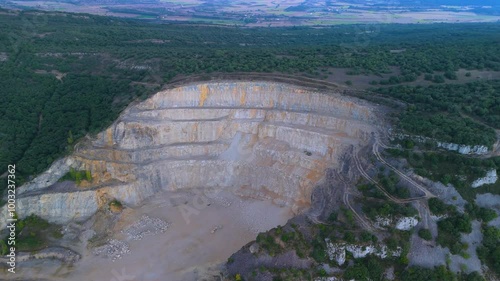 Quarry in the Ribero de Montija seen by drone. Merindad de Montija. Las Merindades region. Burgos. Castile and Leon, Spain, Europe photo