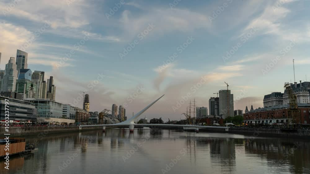 Timelapse of sunset on the Women's Bridge in Buenos Aires. Timelapse of sunset on the Women's Bridge in Buenos Aires.