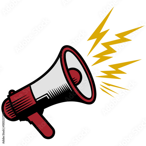  Megaphone: A vibrant vector illustration in flat style depicting a loudspeaker This icon is a quintessential symbol for alert announcements, advertising, and business