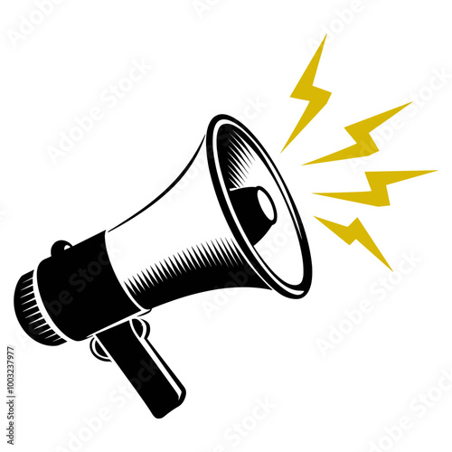 Megaphone: A vibrant vector illustration in flat style depicting a loudspeaker This icon is a quintessential symbol for alert announcements, advertising, and business