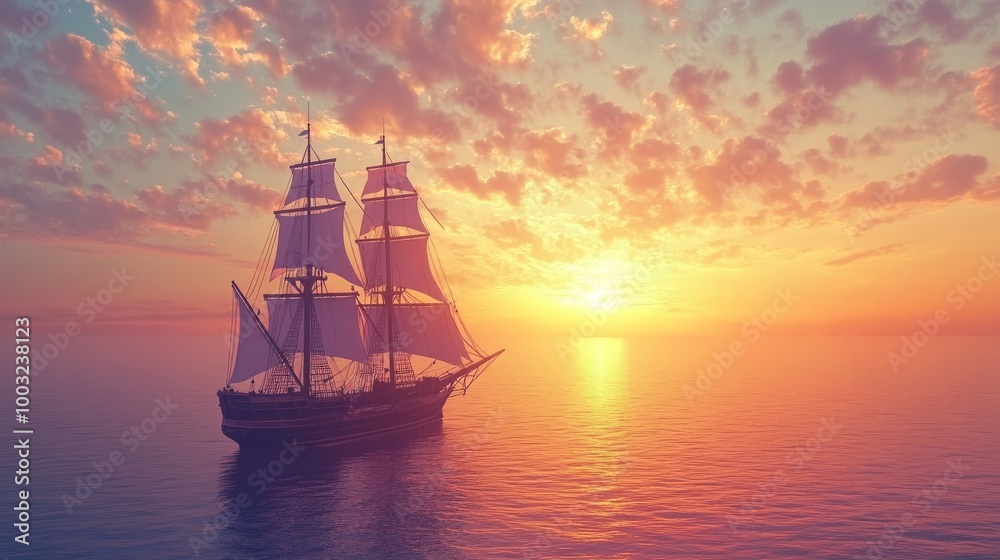 Fototapeta premium Stunning 4K landscape wallpaper of a majestic sailing ship navigating vast ocean waves