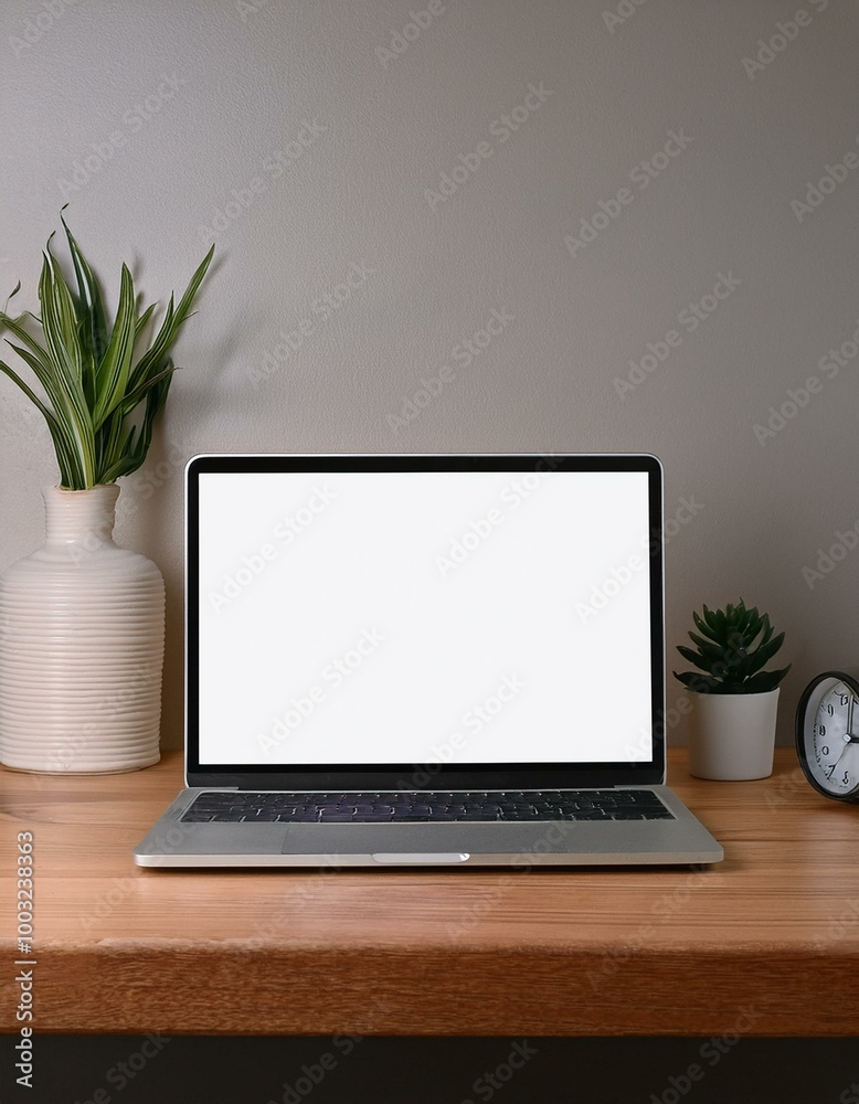 Laptop on wooden desk