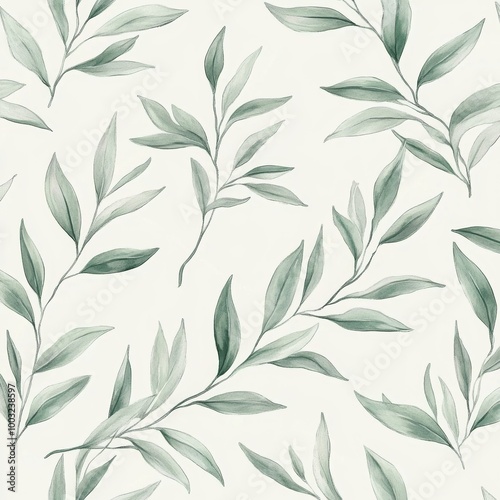 This seamless fashion floral background, wallpaper features a delicate branch with leaves.