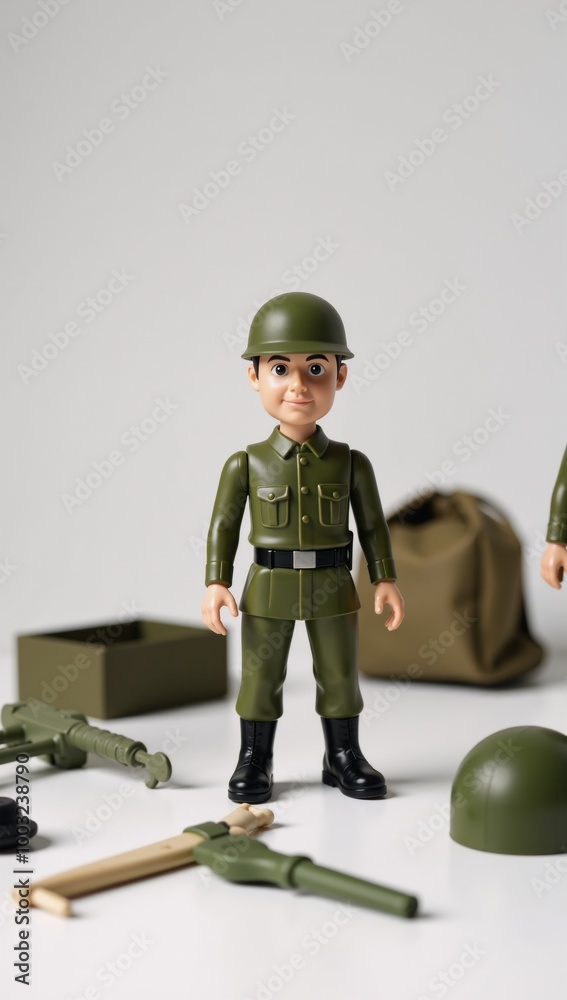 Obraz premium A military-themed cartoon toy illustrated on a clean white backdrop