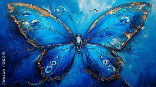 butterfly in blue color with oil painting