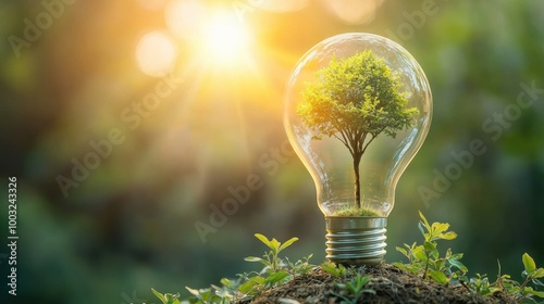 Sustainable Energy Concept with Tree Growing Inside Glass Lightbulb