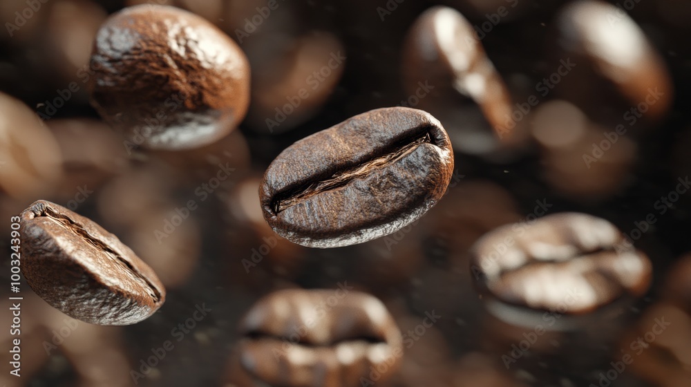 Fototapeta premium Close-up of coffee beans floating through