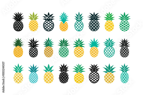 Set of pineapple. pineapple fruit vector. pineapple fruit vector collection. pineapple fruit illustration in flat style. fresh summer fruit.