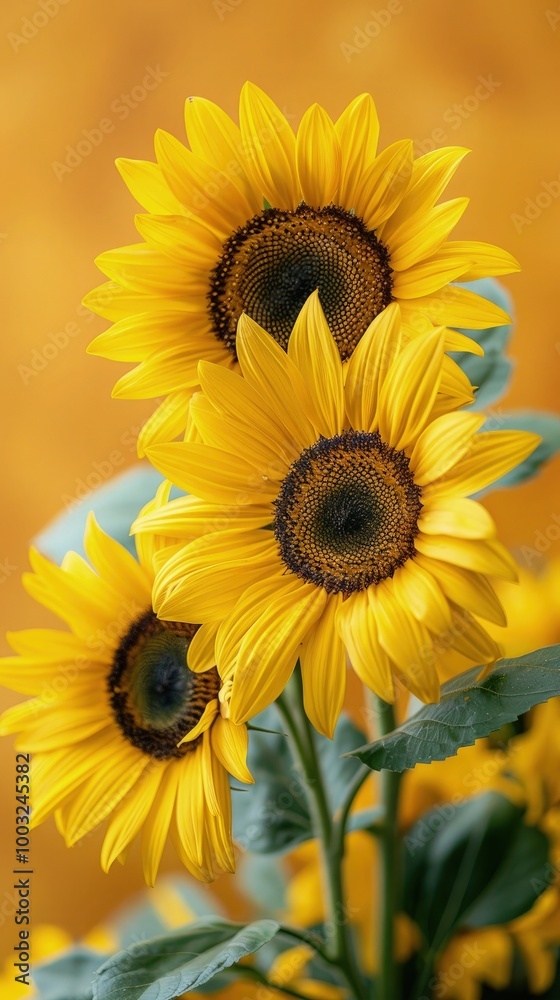 Naklejka premium Sunflowers on soft color background, romantic feminine composition, wedding invitation concept.