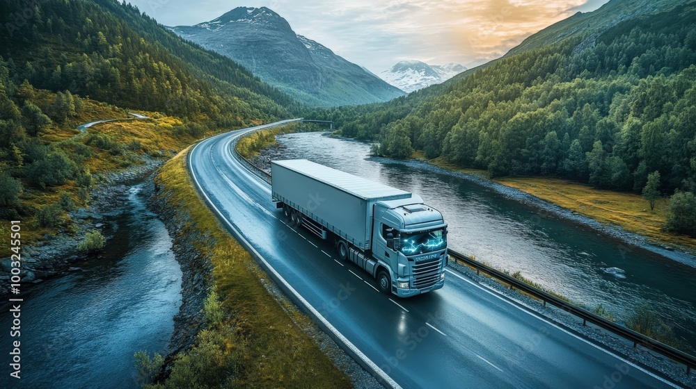 AI-Driven Self-Driving Truck Navigating Scenic Highways AI-Driven Self-Driving Truck Navigating Scenic Highways