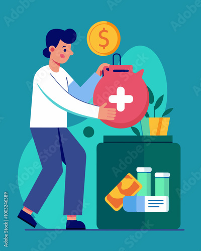 A person putting their tax refund directly into their emergency savings fund instead of spending it on nonessential items.. Vector illustration