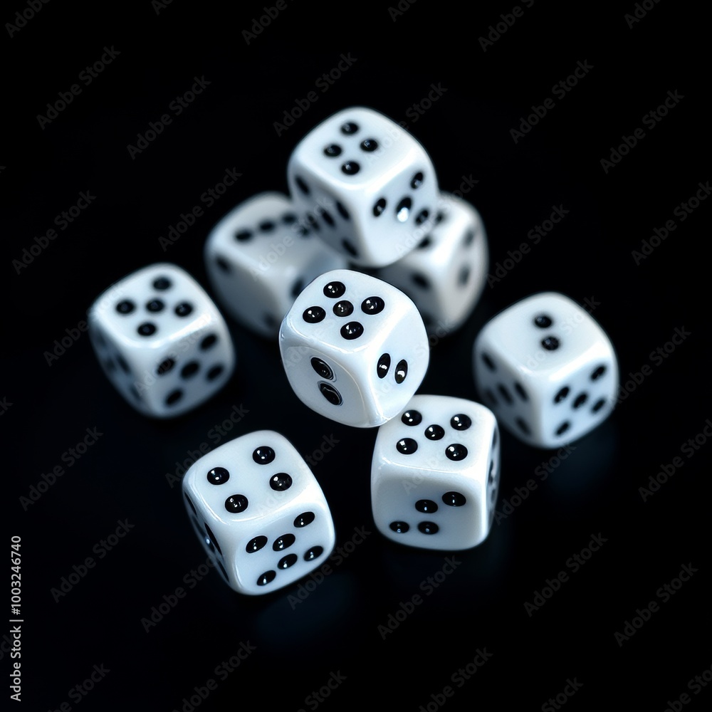 dice on a black background with reflection. 3d illustration. dice on a black background with reflection. 3d illustration.