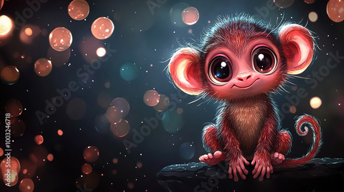 Cute baby monkey sitting and posing on a branch