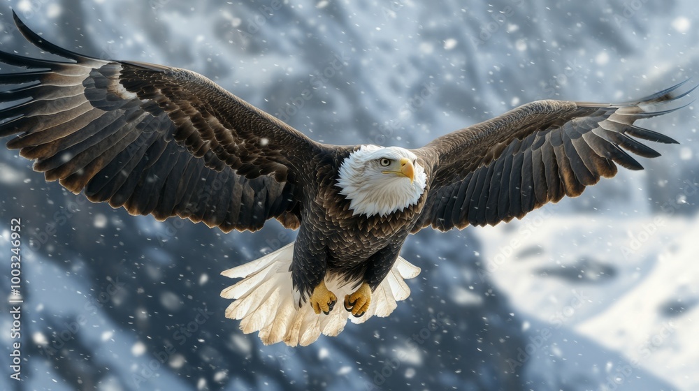 Obraz premium HD 8K stock photograph of a bald eagle in flight