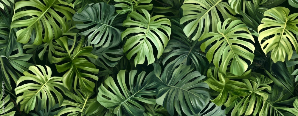 custom made wallpaper toronto digitalBackground of tropical green leaves in a flat lay. Stock photo.