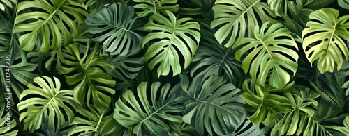 Wallpaper Mural Background of tropical green leaves in a flat lay. Stock photo. Torontodigital.ca
