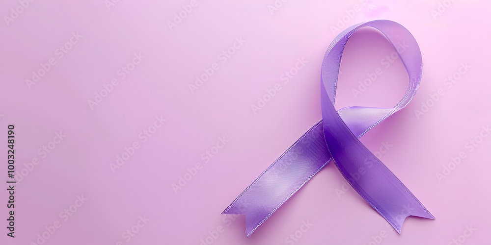 Purple awareness ribbon on soft pink background, Symbol of support and solidarity
Purple awareness ribbon on soft pink background, Symbol of support and solidarity