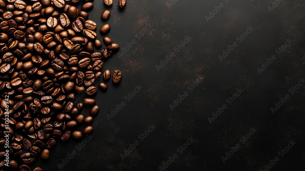On a gradient dark background, there are coffee beans On a gradient dark background, there are coffee beans