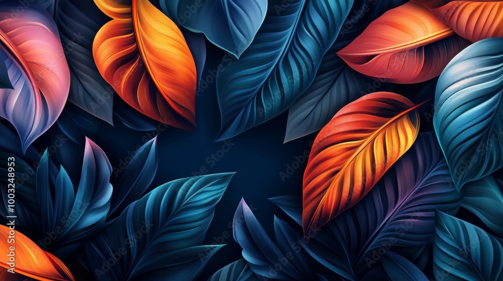 A color theme of abstract party with linear style leaves. Elegant tropical flower boutique decorative elements wallpaper background.