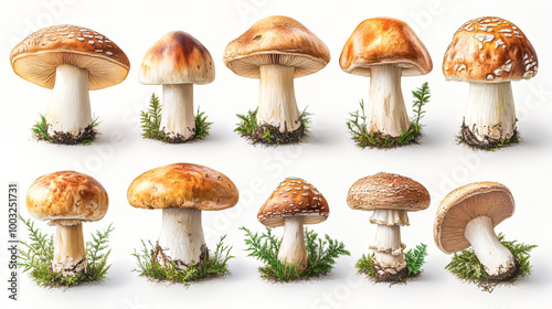 Fresh mushrooms on white background