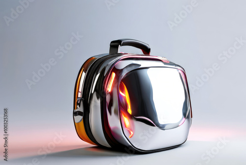 Stylish fashion holographic backpack from iridescent material.