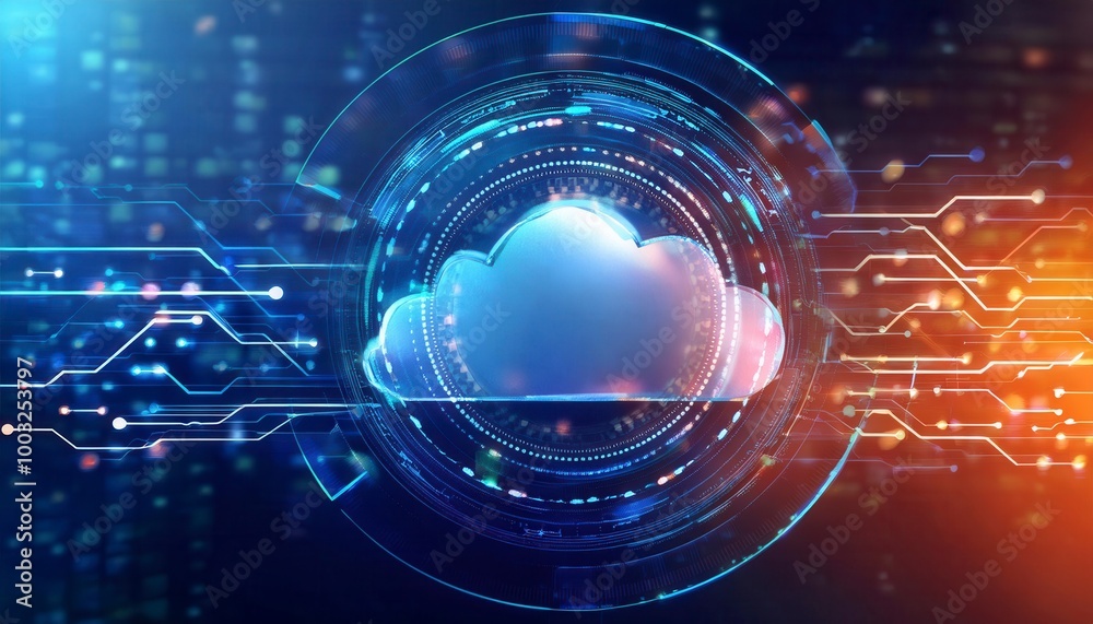Fototapeta premium Cloud Computing Data Center Multi Cloud Hybrid Cloud Information Storage. Generated image