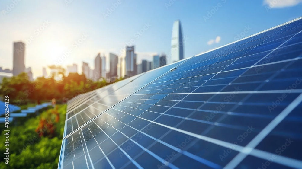 Renewable Solar Power in Urban Skyline with Sustainable Energy Panels Renewable Solar Power in Urban Skyline with Sustainable Energy Panels
