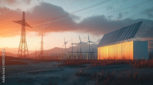 Renewable Energy Power at Sunset in Rural Landscape