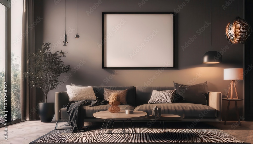 Mock up frame in cozy home interior background, Generated image Mock up frame in cozy home interior background, Generated image