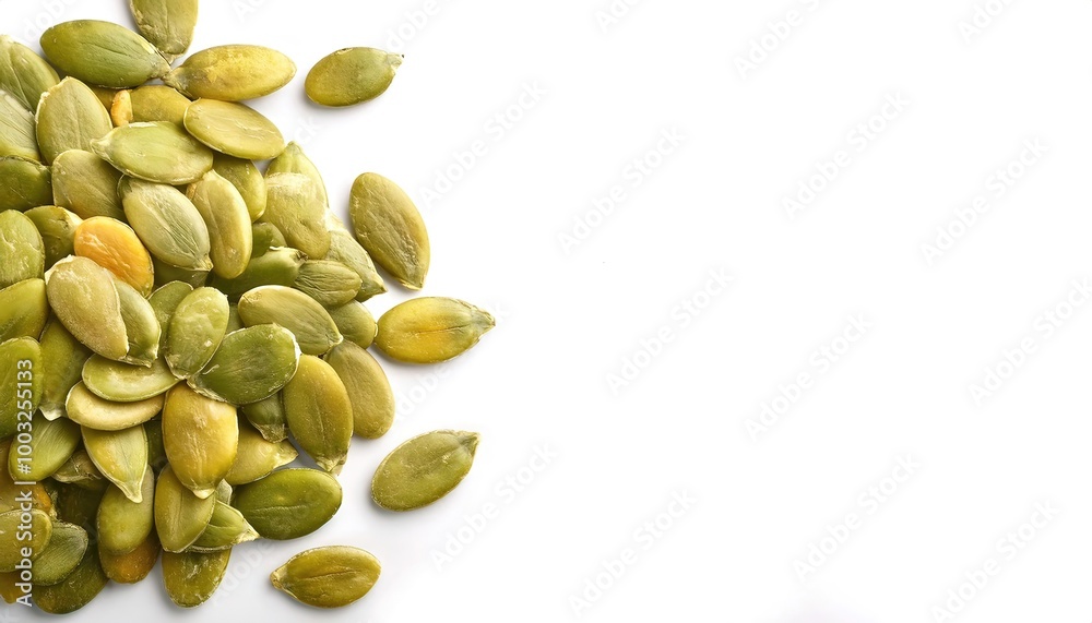 pumpkin seed or pepita are edible and typically flat and oval with one axis of symmetry, have a white outer husk, and are light green after the husk is removed. Isolated on white background pumpkin seed or pepita are edible and typically flat and oval with one axis of symmetry, have a white outer husk, and are light green after the husk is removed. Isolated on white background