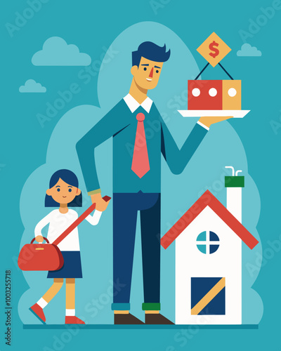 A parent sacrificing their own career aspirations in order to stay at home and avoid the high costs of daycare.. Vector illustration