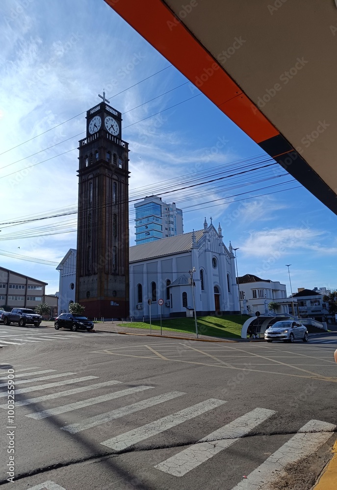 Obraz premium Bela igreja com torre em Marau-rs. interior 