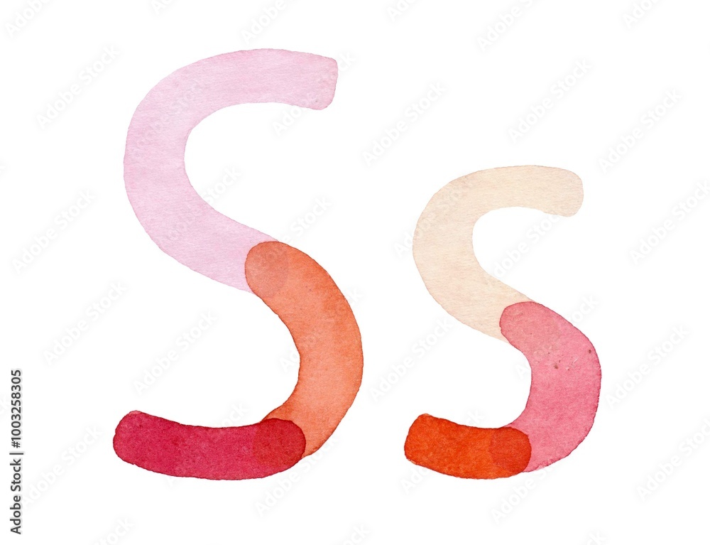 Handcrafted watercolor illustration of uppercase Handcrafted watercolor illustration of uppercase