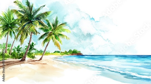 Tropical beach with palm trees and ocean