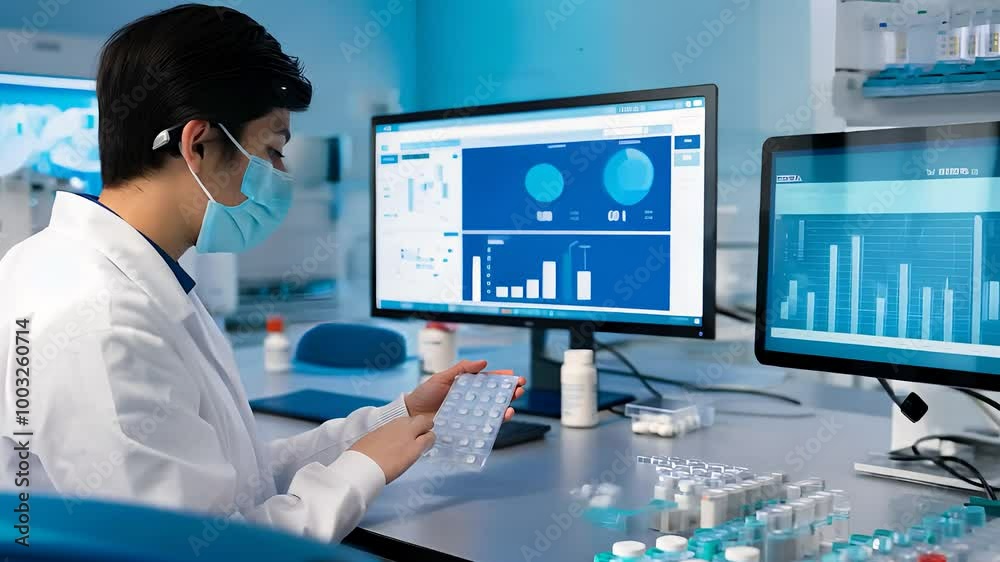  Scientist Analyzing Medical Data in High-Tech Research Laboratory